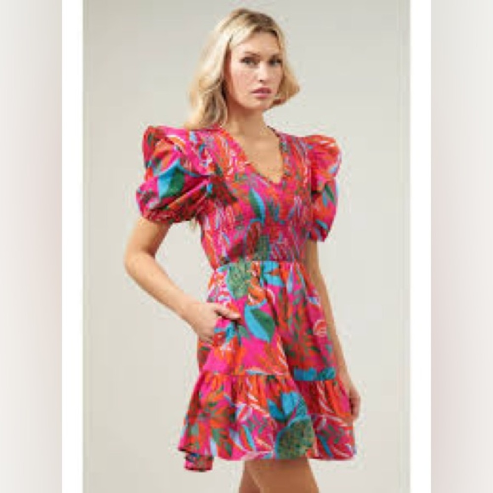 Catus Blossom Smocked Mini Dress small - Picture 2 of 8